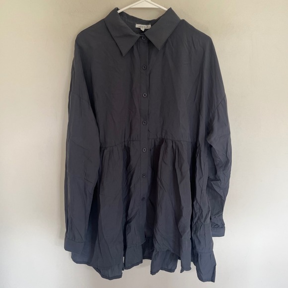 white birch Tops - White Birch Womens Charcoal Grey Tencel Tiered Babydoll Tunic‎ Shirt Large